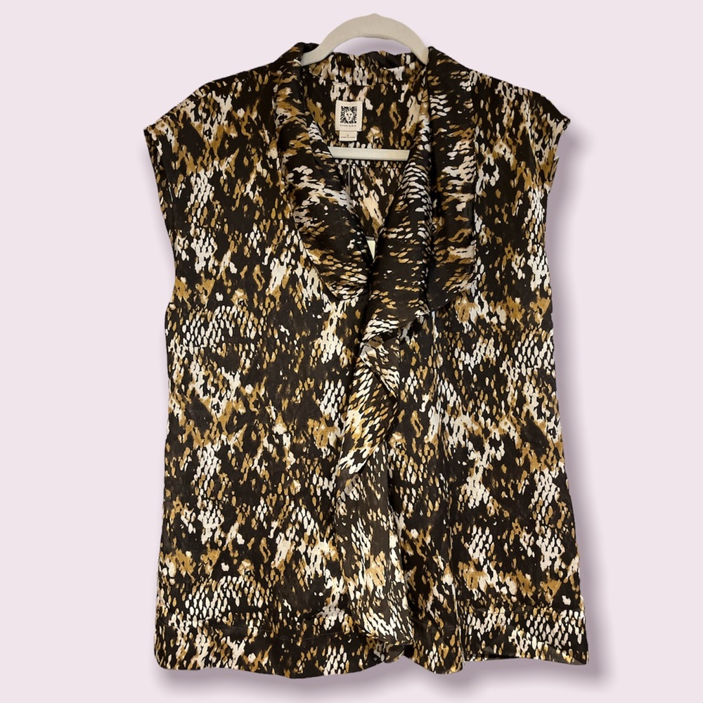 Anne Klein Woman's Brown & Tan Earthtone Sleeveless Blouse - Size L